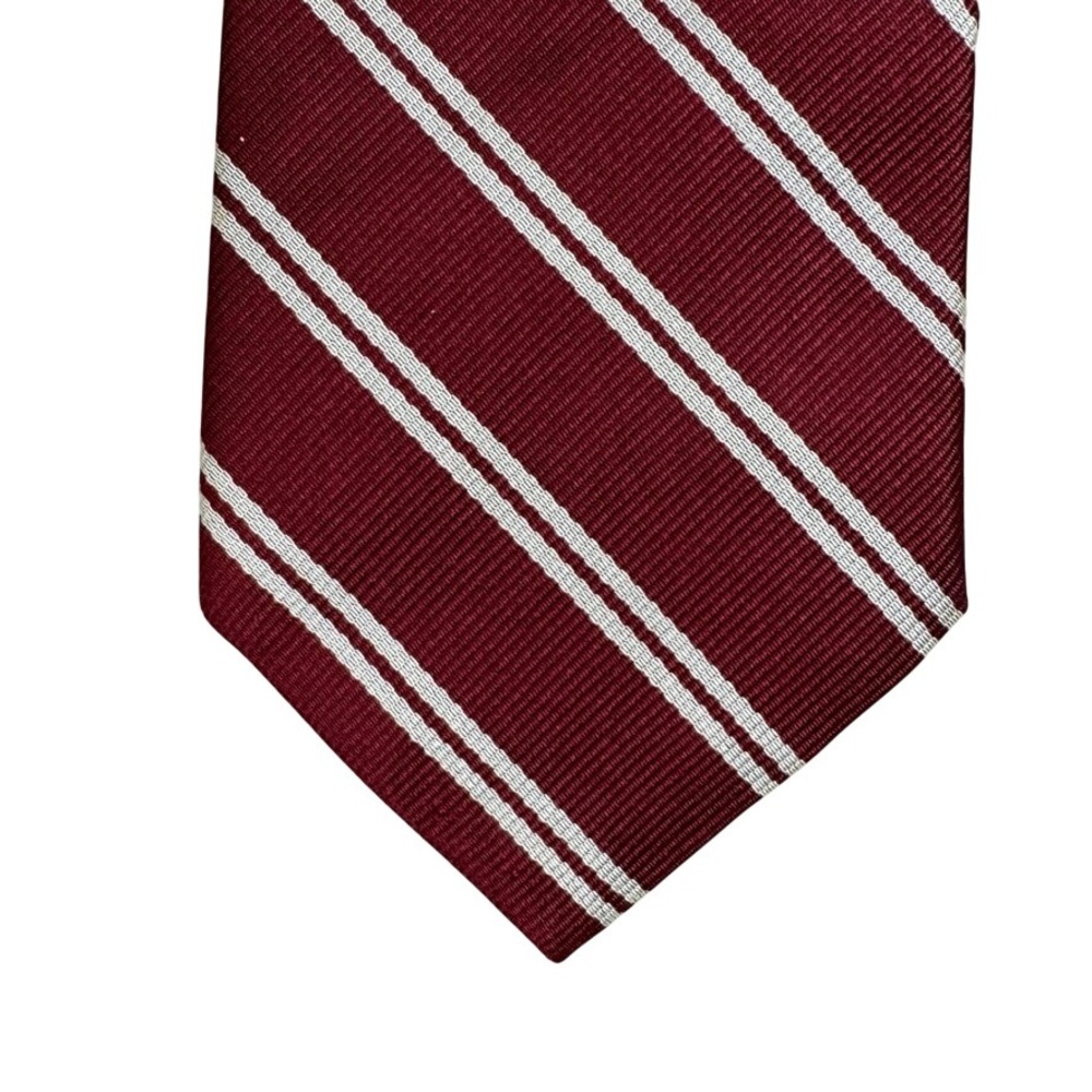 Oak Hill Mens Burgundy White Diagonal Stripe Silk Necktie Business Formal Tie